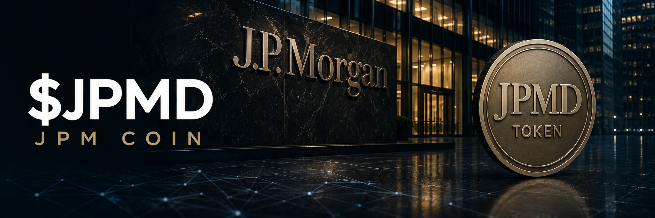 Night plaza banner with $JPMD and a JPMD token